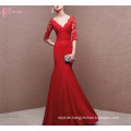 2017 Red Deep V Lace Applique Meerjungfrau Abendkleid Guangzhou